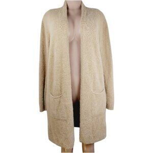 Qixing Women's Beige Long Sleeve Sherpa Fleece Open Front Cardigan Sweater Sz M